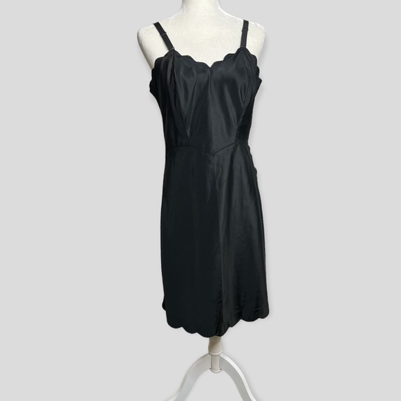 Vintage 50’s Barbizon Sylph Black Slip Dress Scalloped Trim See Measurements